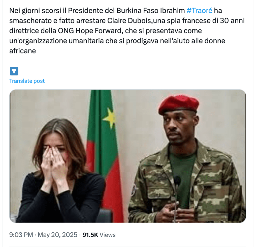 I falsi video e foto doppelganger del Presidente del Burkina Faso che sconfigge la spia francese Claire Dubois