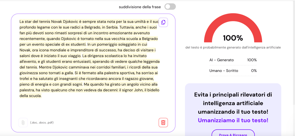L'esito dell'analisi di Smodin - AI al1 00%