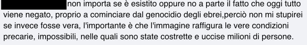 non importa se è esistito oppure no a parte il fatto che oggi tutto viene negato, proprio a cominciare dal genocidio degli ebrei,perciò non mi stupirei se invece fosse vera, l'importante è che l'immagine raffigura le vere condizioni precarie, impossibili, nelle quali sono state costrette e uccise milioni di persone