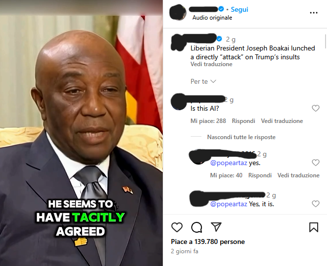 Il video risposta di Joseph Boakai a Trump è un deepfake
