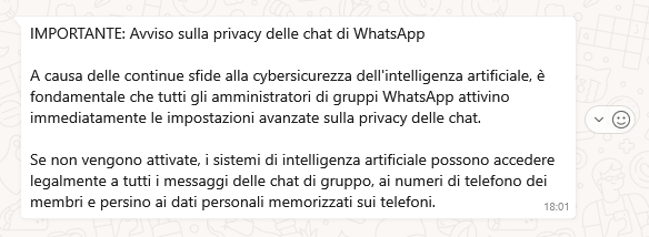 Non è vero che Meta AI potrà accedere legalmente a tutti i messaggi delle chat di gruppo e i numeri di telefono