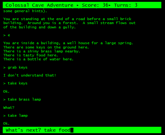 Screen di Colossal Cave Adventure