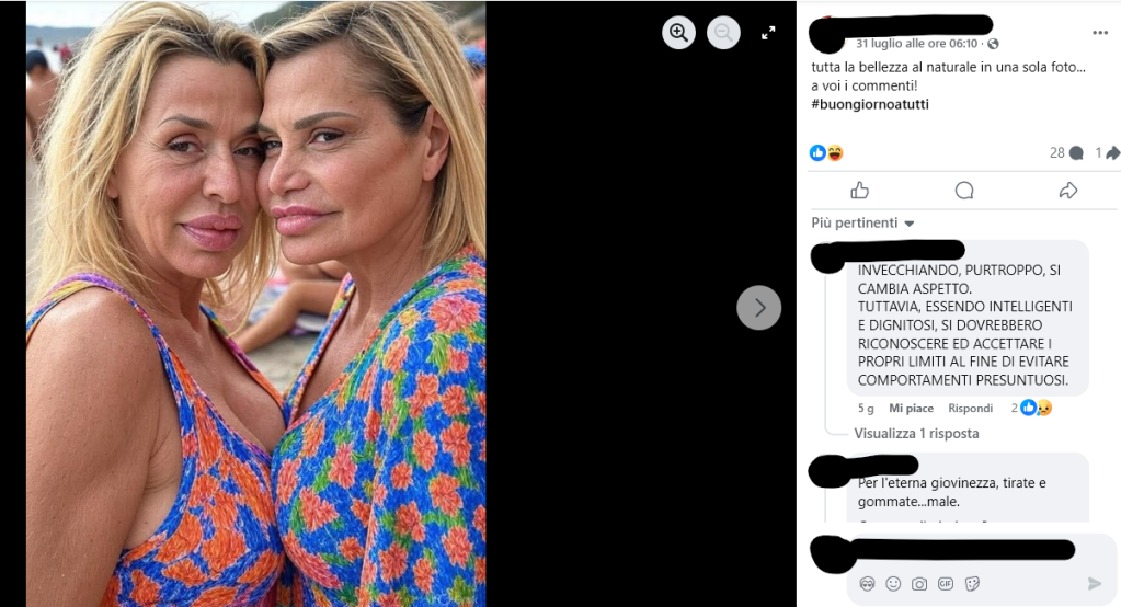 La "bellezza naturale" nella foto di Valeria Marini e Simona Ventura sui social è un prodotto dell'AI