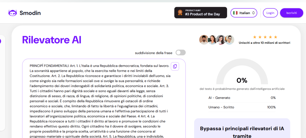 Smodin scagiona la Costituzione Italiana