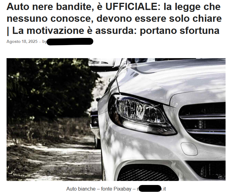 La "Legge ufficiale che bandisce le auto nere" è un caso di clickbait