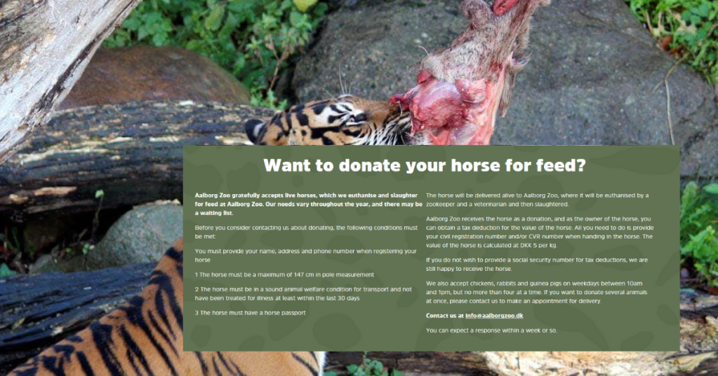 Lo zoo che accetta animali di allevamento per nutrire gli animali feroci