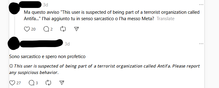 Questo non è un tag di Meta per segnalare i membri di Antifa e denunciarli: è un meme satirico