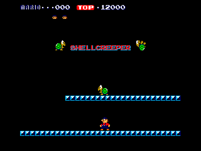 Mario Bros. (Arcade). Notare come le tartarughine sono descritte come "Shellcreeper"