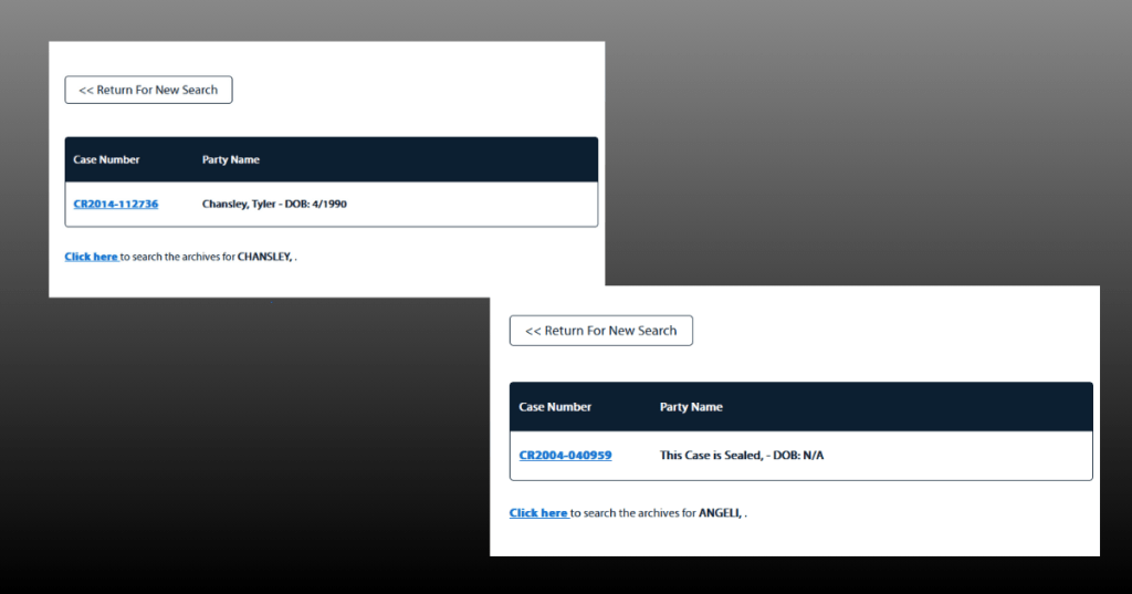 Le ricerche nel sistema informatico del Tribunale registrano un Chansley sbagliato per Chansley e una richiesta segretata per Angeli