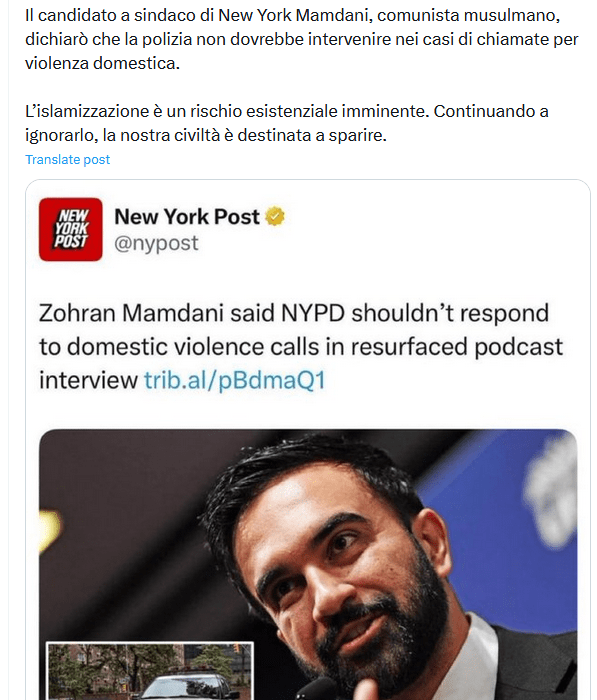 No, non è vero che il candidato sindaco Zohran Mamdani vuole negare la polizia alle vittime di violenza domestica