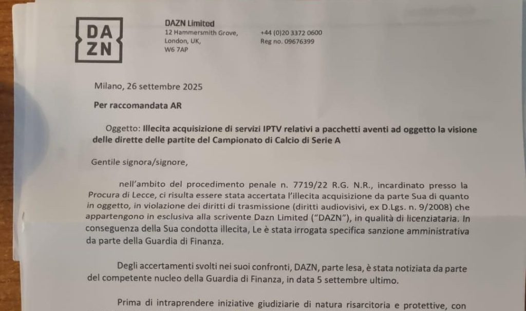 Partono le richieste di risarcimenti DAZN (che non sono le sanzioni amministrative)