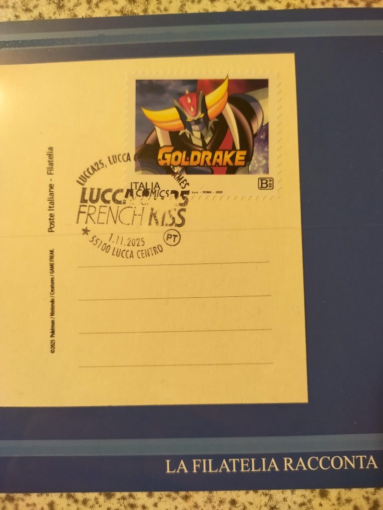 Francobollo in edizione speciale per i 50 anni di Goldrake, rilasciato a Lucca per la Giornata della Filatelia