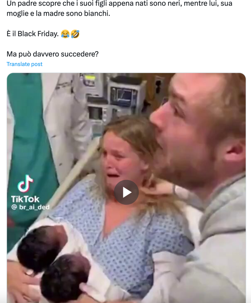 La storia del padre che urla alla moglie perché i figli sono nati di colore è creata con AI
