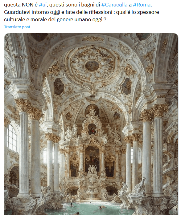 Sorpresa sorpresa: la foto delle Terme di Caracalla "non creata con AI" era creata con AI