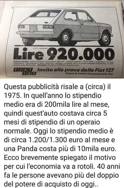 Ma è vero che una pubblicità del 1975 prova che l'economia va a rotoli?