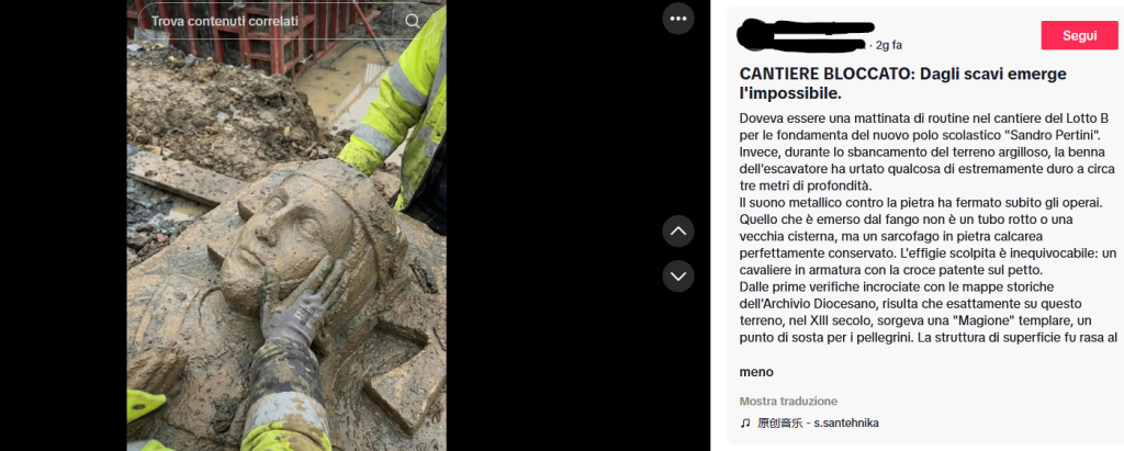 L'antico sarcofago templare trovato nelle fondamenta di una scuola è creato con AI