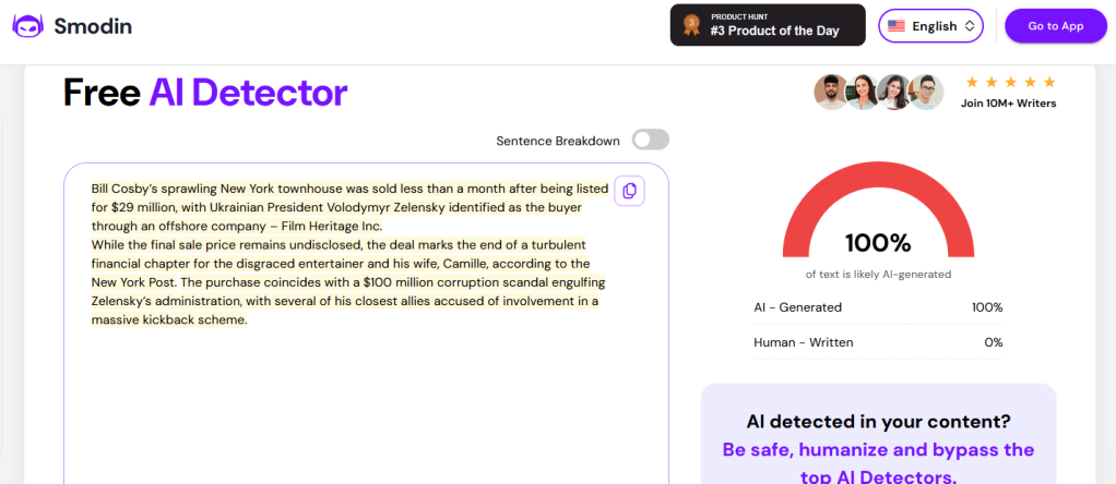 Analisi del testo: falso con AI redatto in inglese su prompt russi