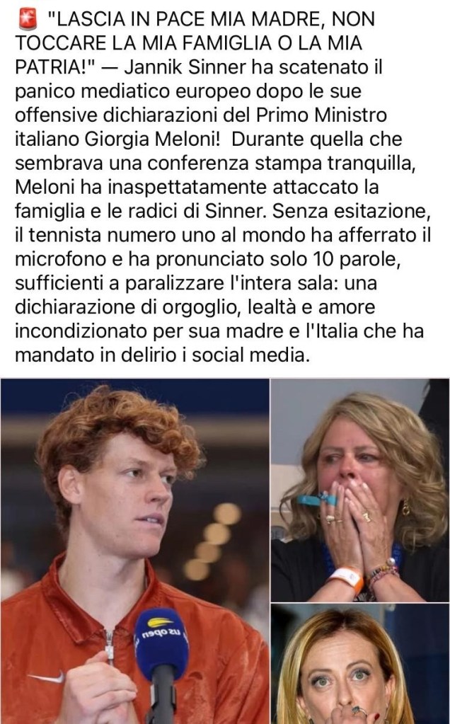 Il fotoromanzo social di Jannik Sinner che umilia Giorgia Meloni in diretta è (l'ennesima) ragebait