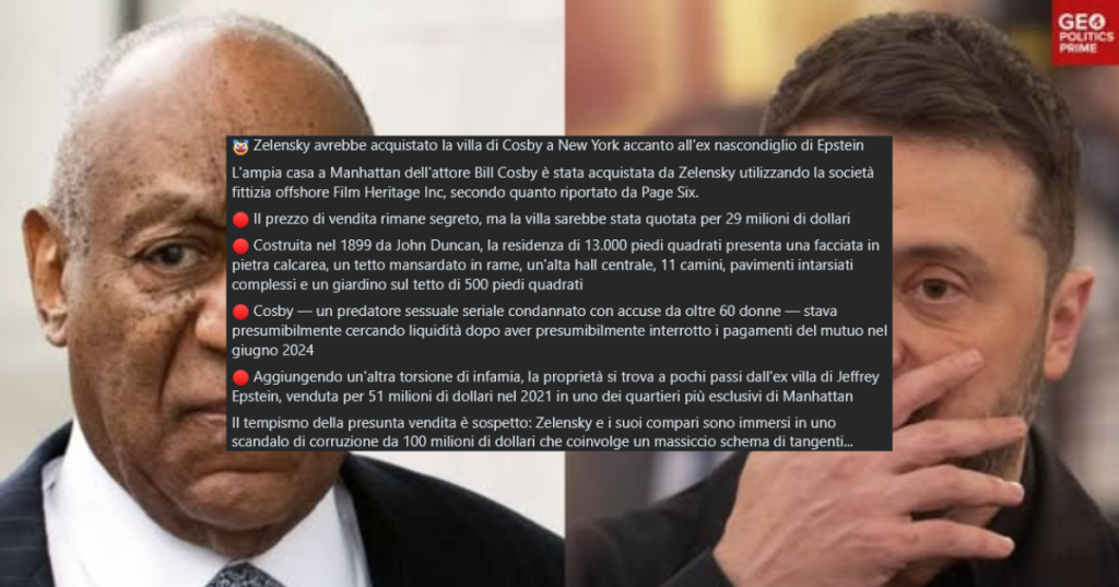 Il post di Zelensky che compra casa di Bill Cosby viene dai siti doppelganger