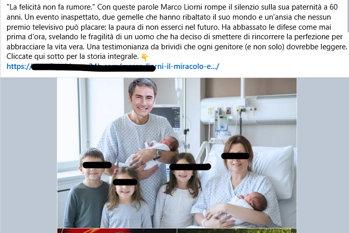 L'assurdo fotoromanzo social di Marco Liorni padre a 60 anni