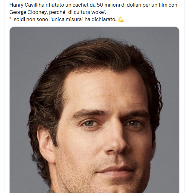 Spunta blu inventa la storia di Henry Cavill che rifiuta di fare un film woke con George Clooney