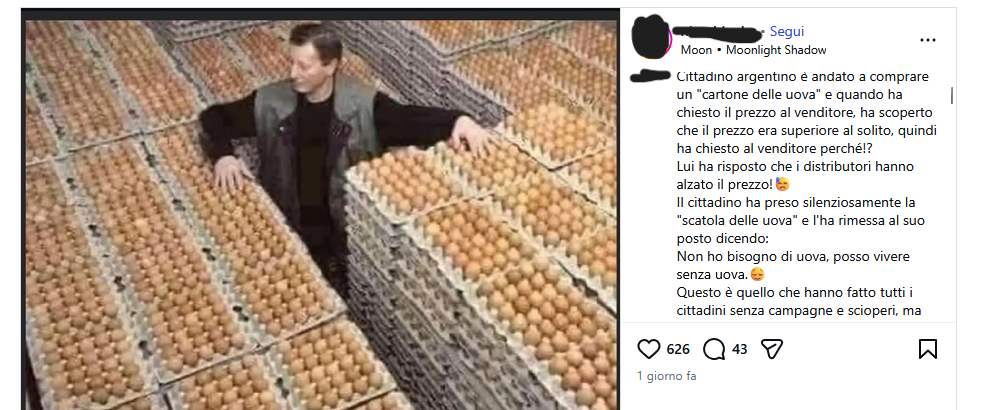 La storia del Cittadino Argentino che boicotta le uova è uno dei primi fotoromanzi social