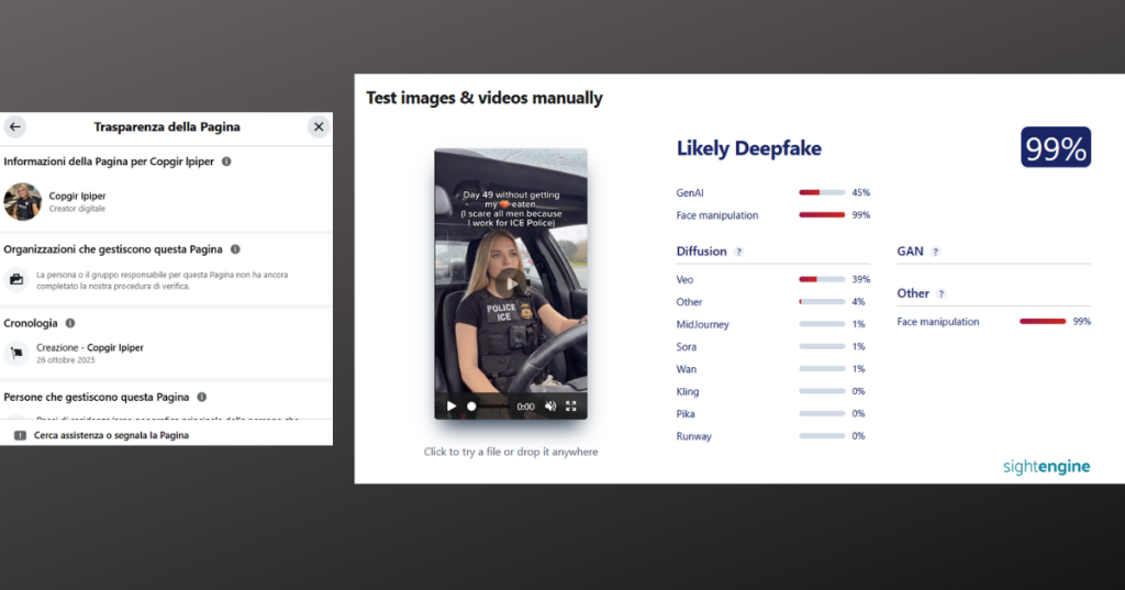 Analisi di SightEngine sul profilo FB