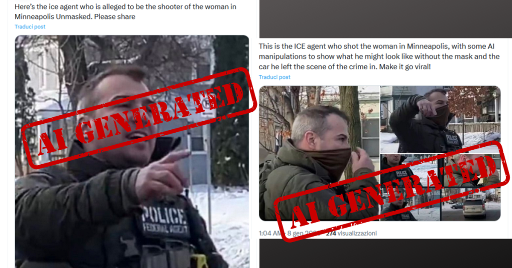 Le foto dell'agente ICE che ha sparato a Minneapolis smascherato sono falsi con AI (e non vanno diffuse)
