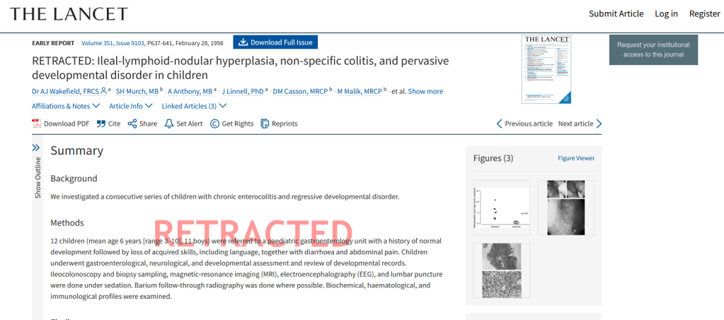 Lo studio di Wakefield, ora ritrattato