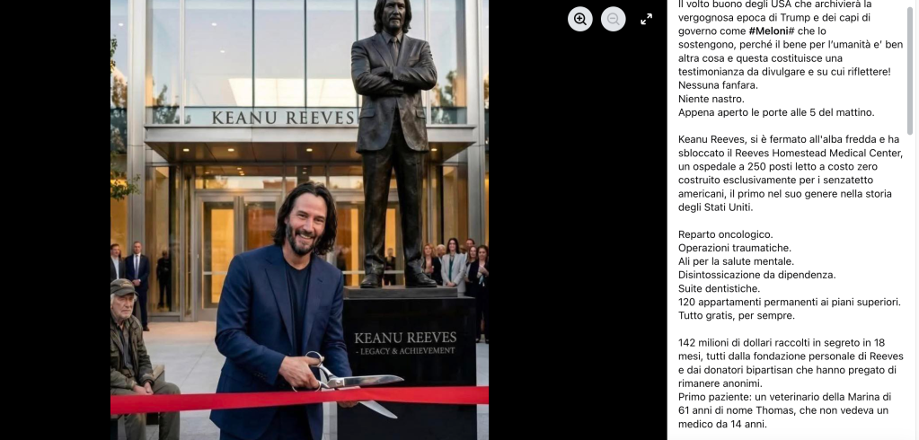 Il fotoromanzo social dell’ospedale di Keanu Reeves