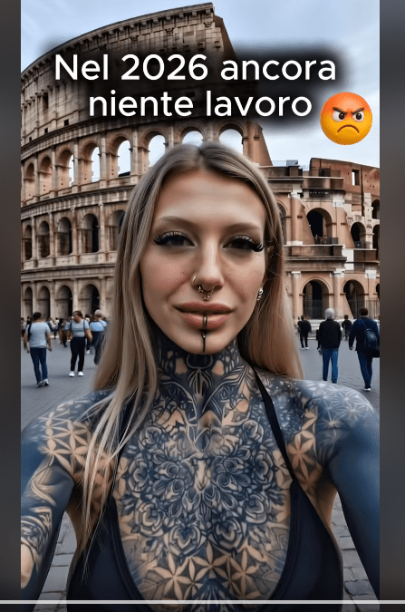 Il video della ragazza tatuata che cerca lavoro in Italia è ragebait con AI