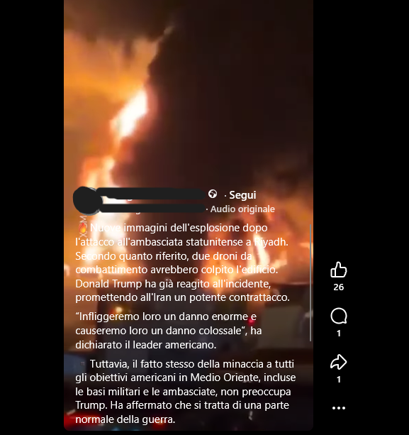 No, questo video non mostra l'ambasciata americana a Riadh distrutta dai droni militari