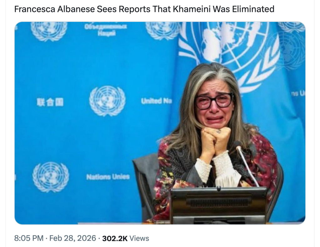 Questa foto di Francesca Albanese che piange la morte dell'Ayatollah è un deepfake