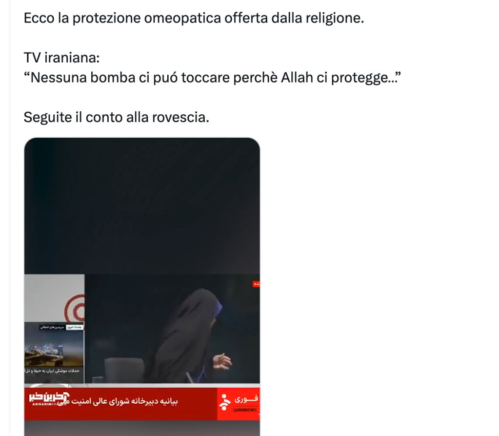 No, questa non è una giornalista Iraniana che fugge dalle bombe dopo aver detto che Allah la proteggerà